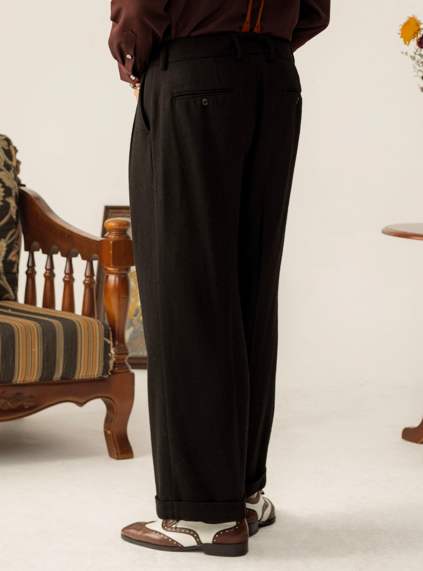 British retro style woolen straight pants men's winter yuppie business casual loose drape suit trousers