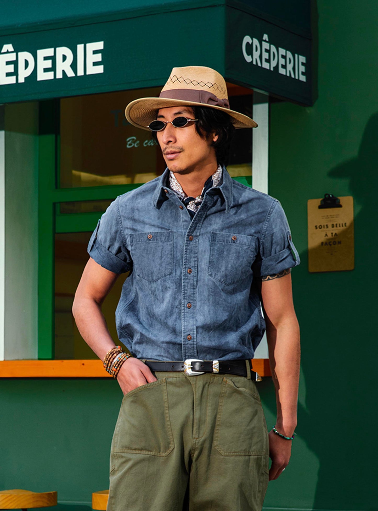 Oxford short-sleeved shirt for men British retro style casual cotton mid-length sleeve shirt