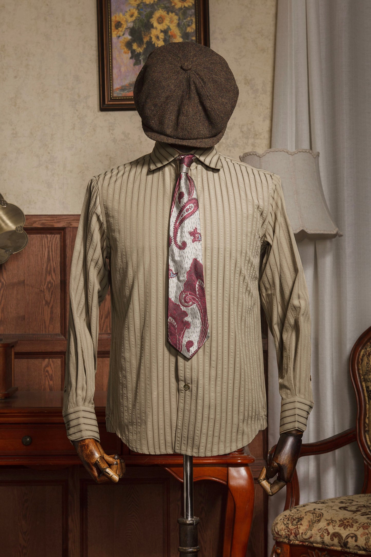 British retro style striped suit shirt men's seersucker non-iron anti-wrinkle business slim long-sleeved shirt