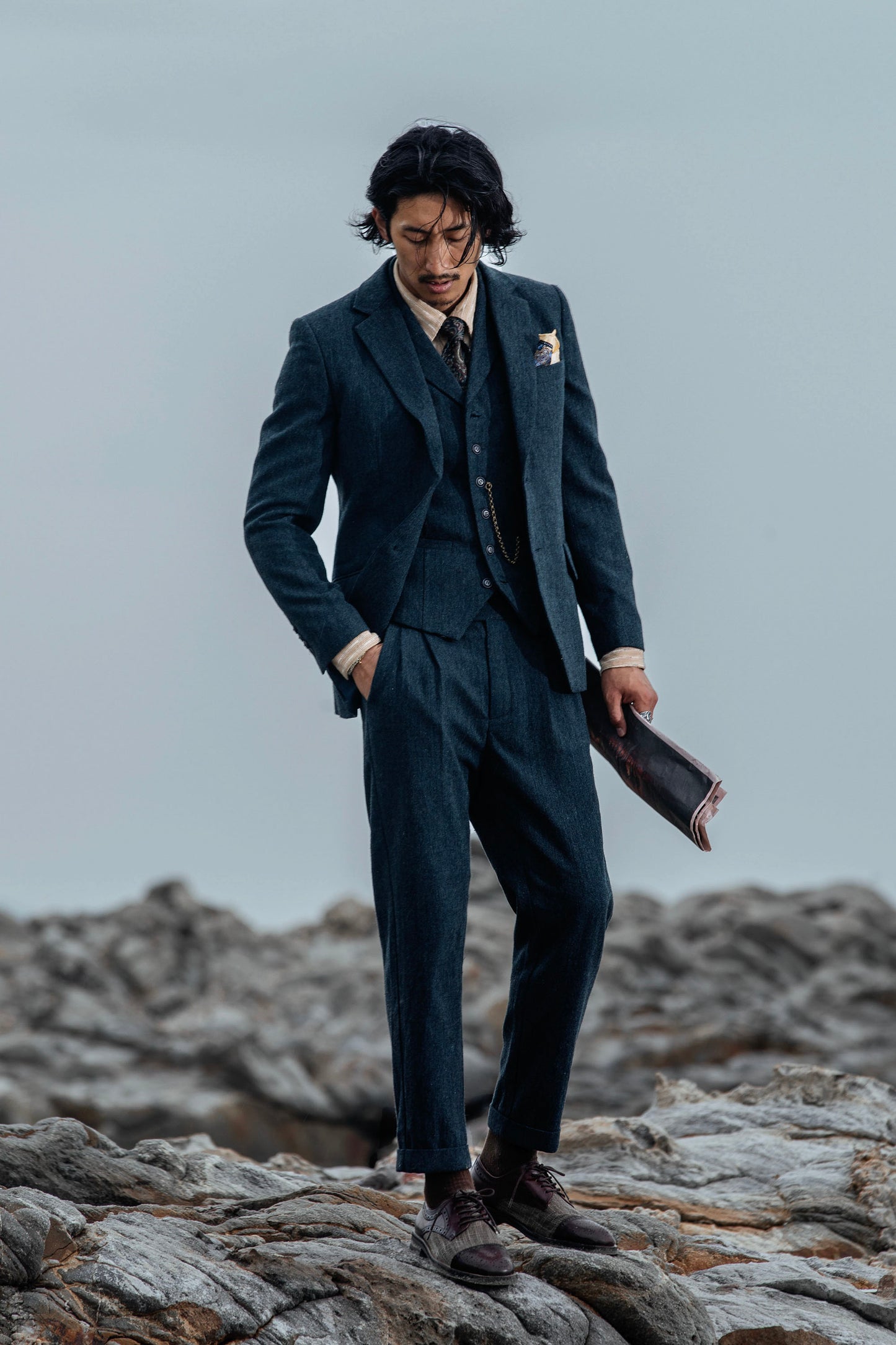 Retro British style woolen suit jacket for men yuppie business formal casual suit