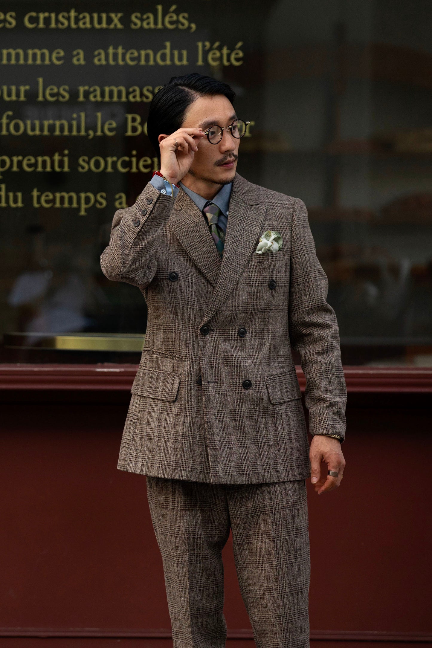 British retro plaid suit jacket men wool plaid business casual double-breasted suit