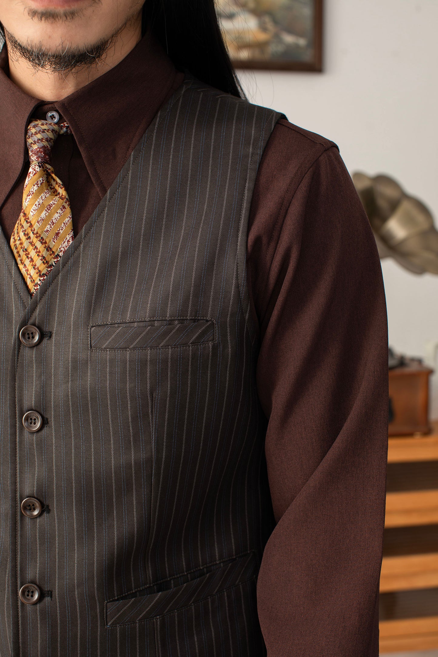 Double-sided British style striped suit vest for men business formal casual suit vest