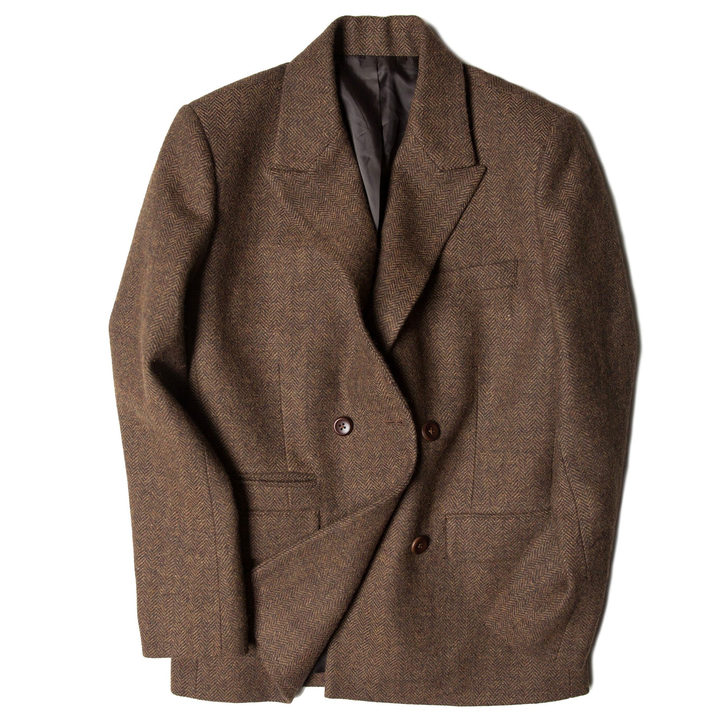 British retro style double-breasted suit for men wool herringbone pattern business casual slim-fit suit jacket