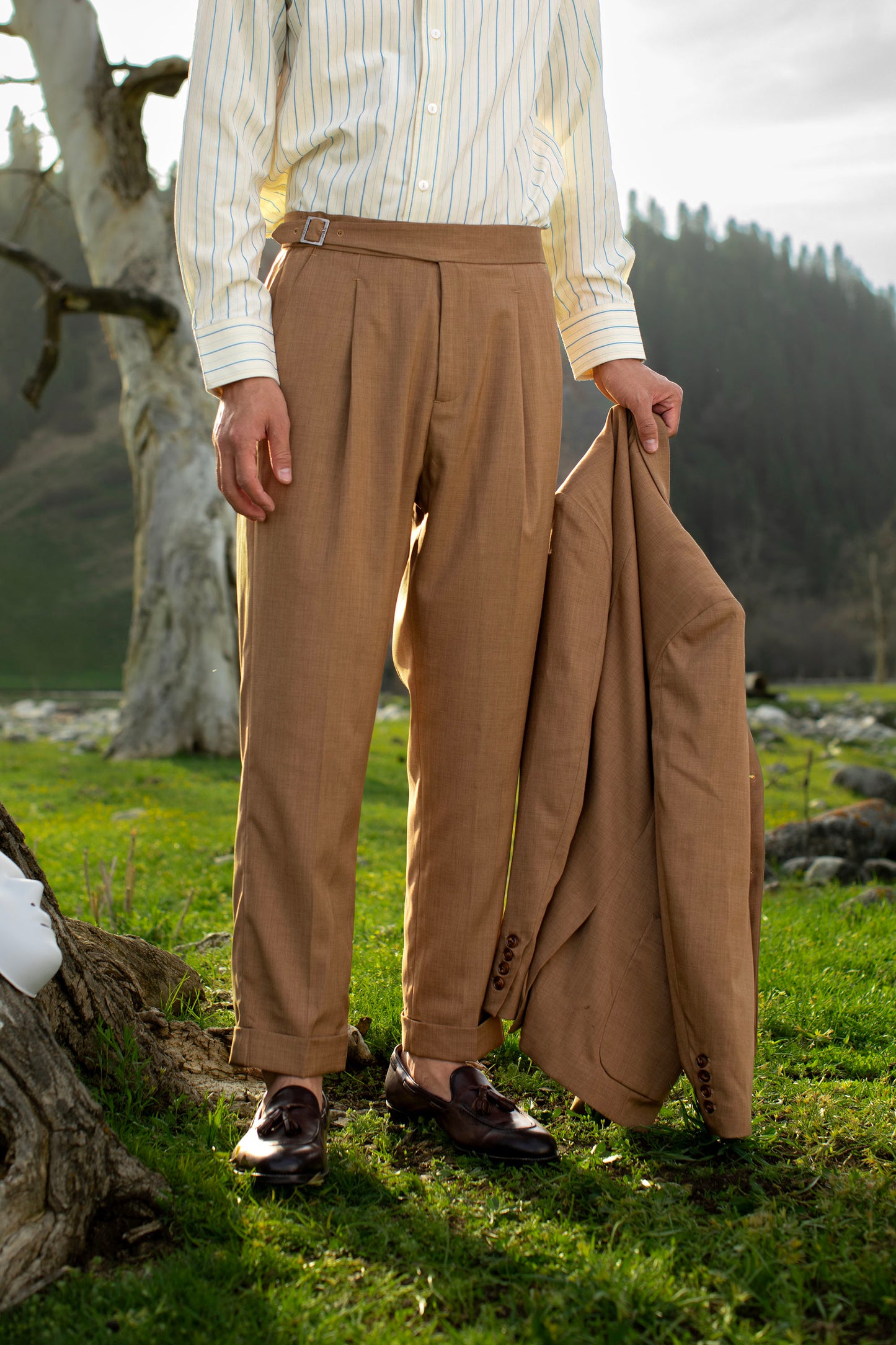 Italian Naples plaid trousers men's retro style business gentleman casual straight nine-point trousers