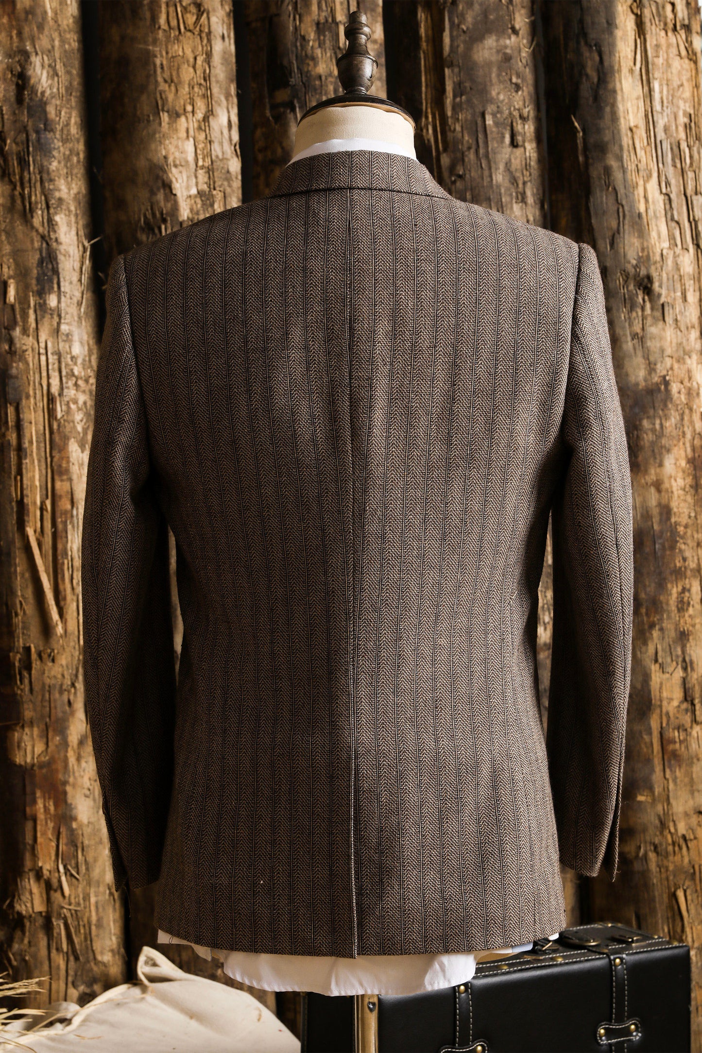 British style elegant high-end wool suit men's retro striped suit jacket