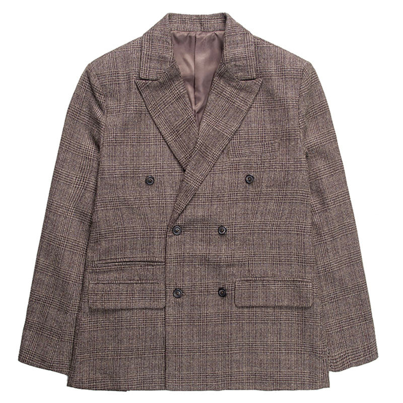 British retro plaid suit jacket men wool plaid business casual double-breasted suit