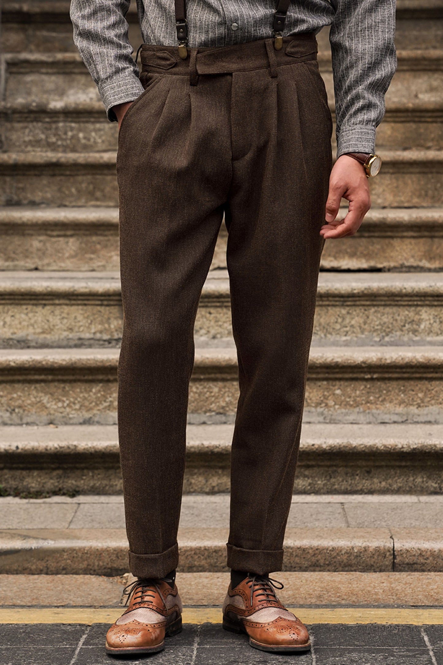 SOARIN original retro style Naples trousers men Italian autumn and winter drape casual slim fit nine-point trousers