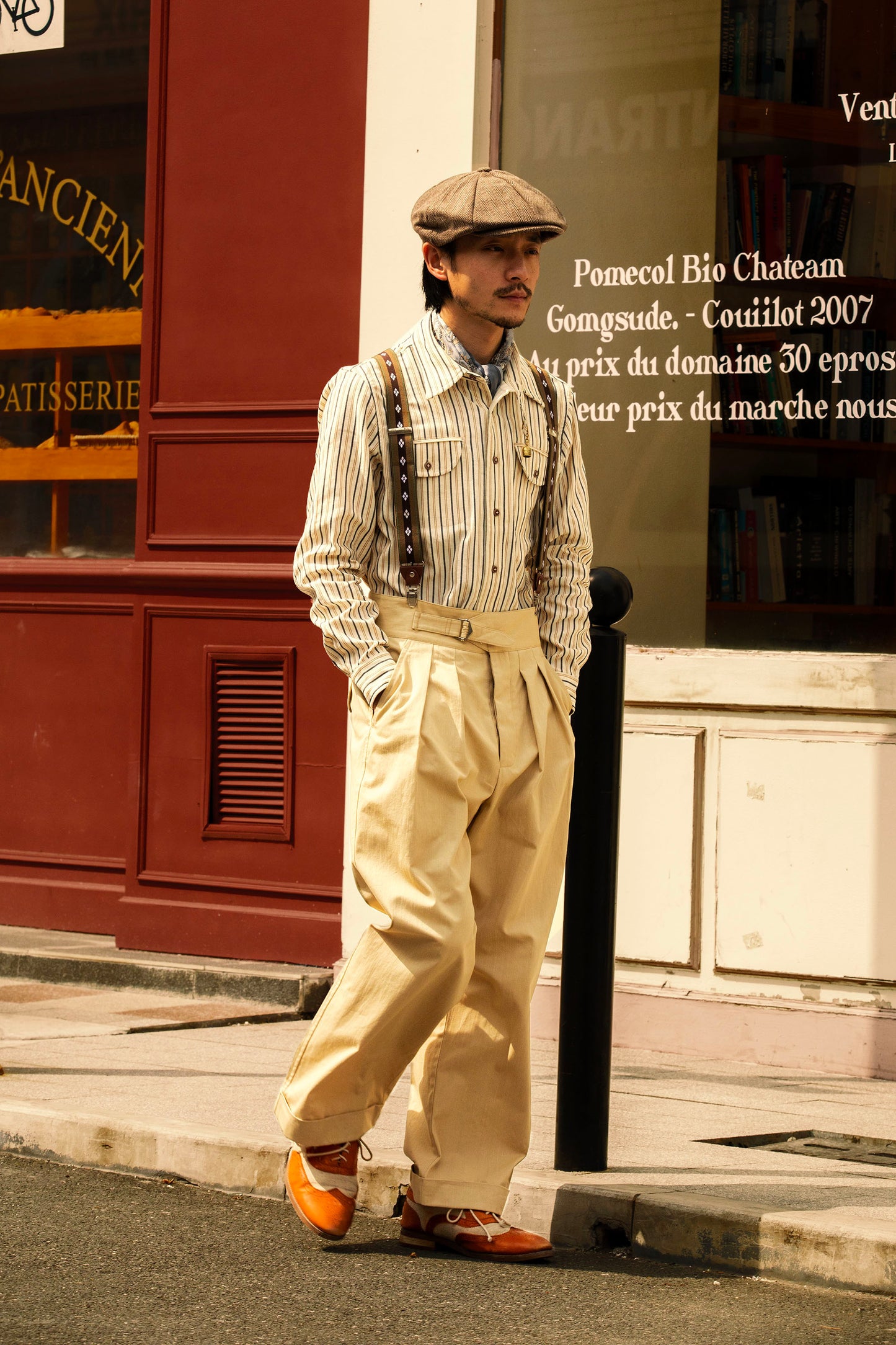 American retro style Gurga pants men's Naples high waist straight casual nine-point suit pants