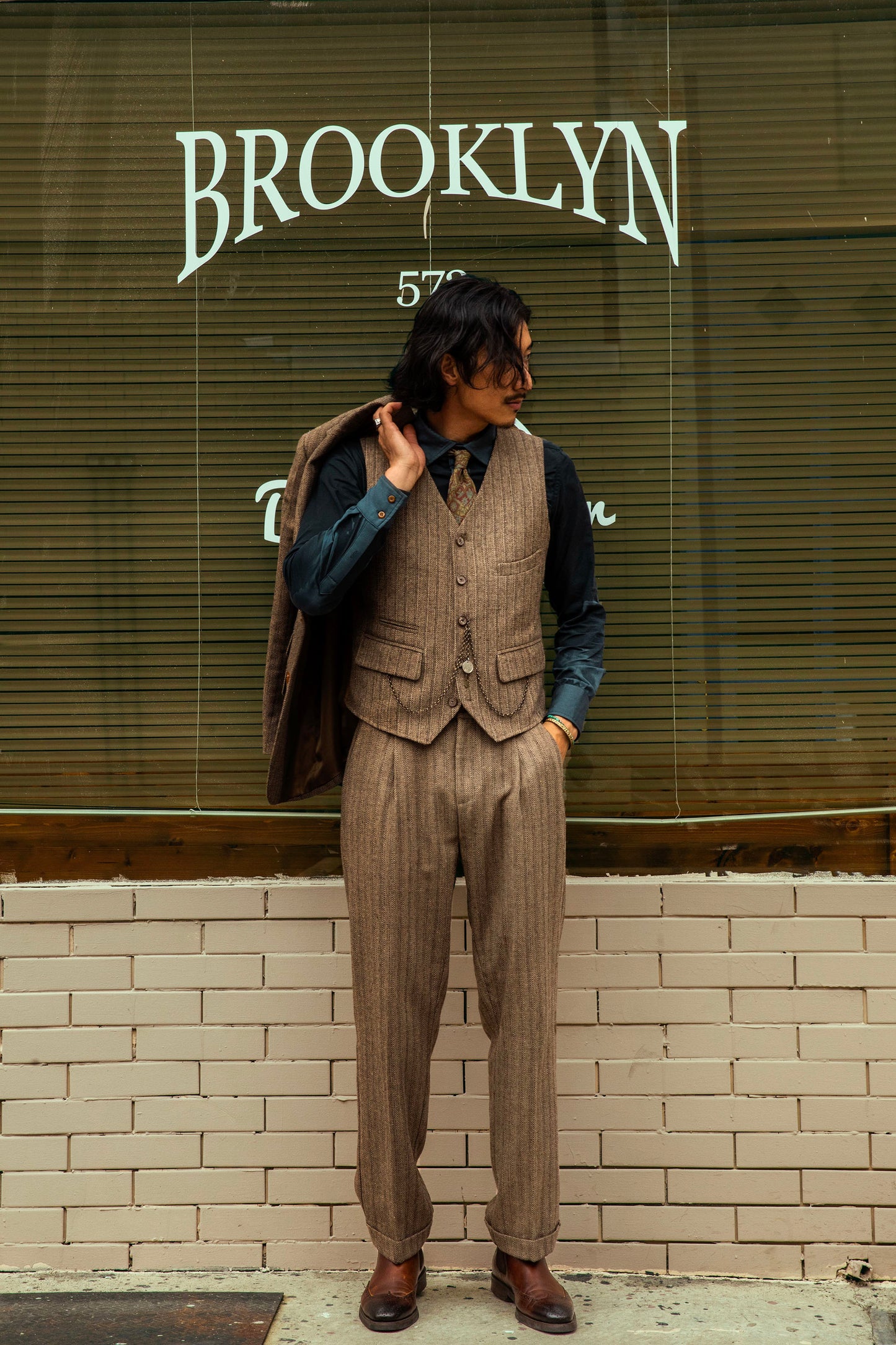 British retro striped suit pants for men, wool straight-leg loose pants business casual trousers