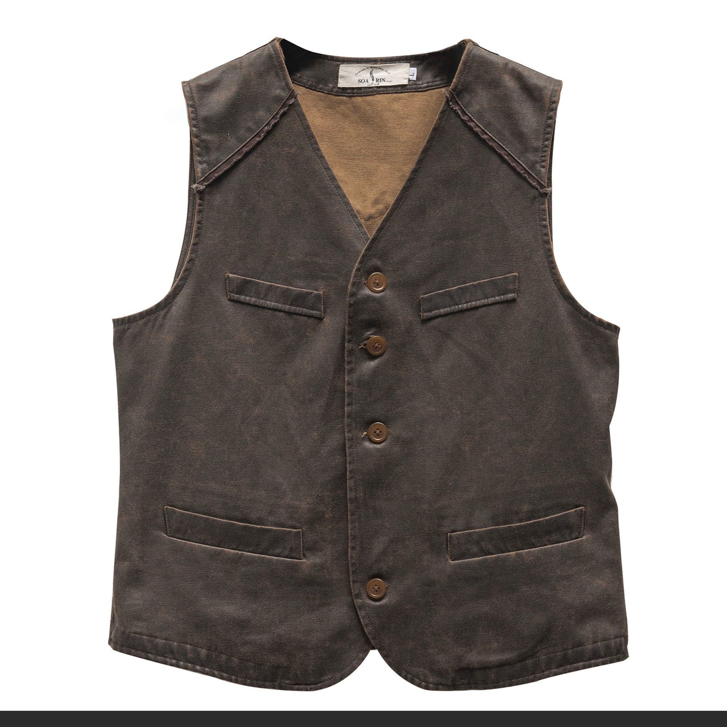Vintage style retro leather vest men's Amei khaki multi-pocket casual slim fit suit vest