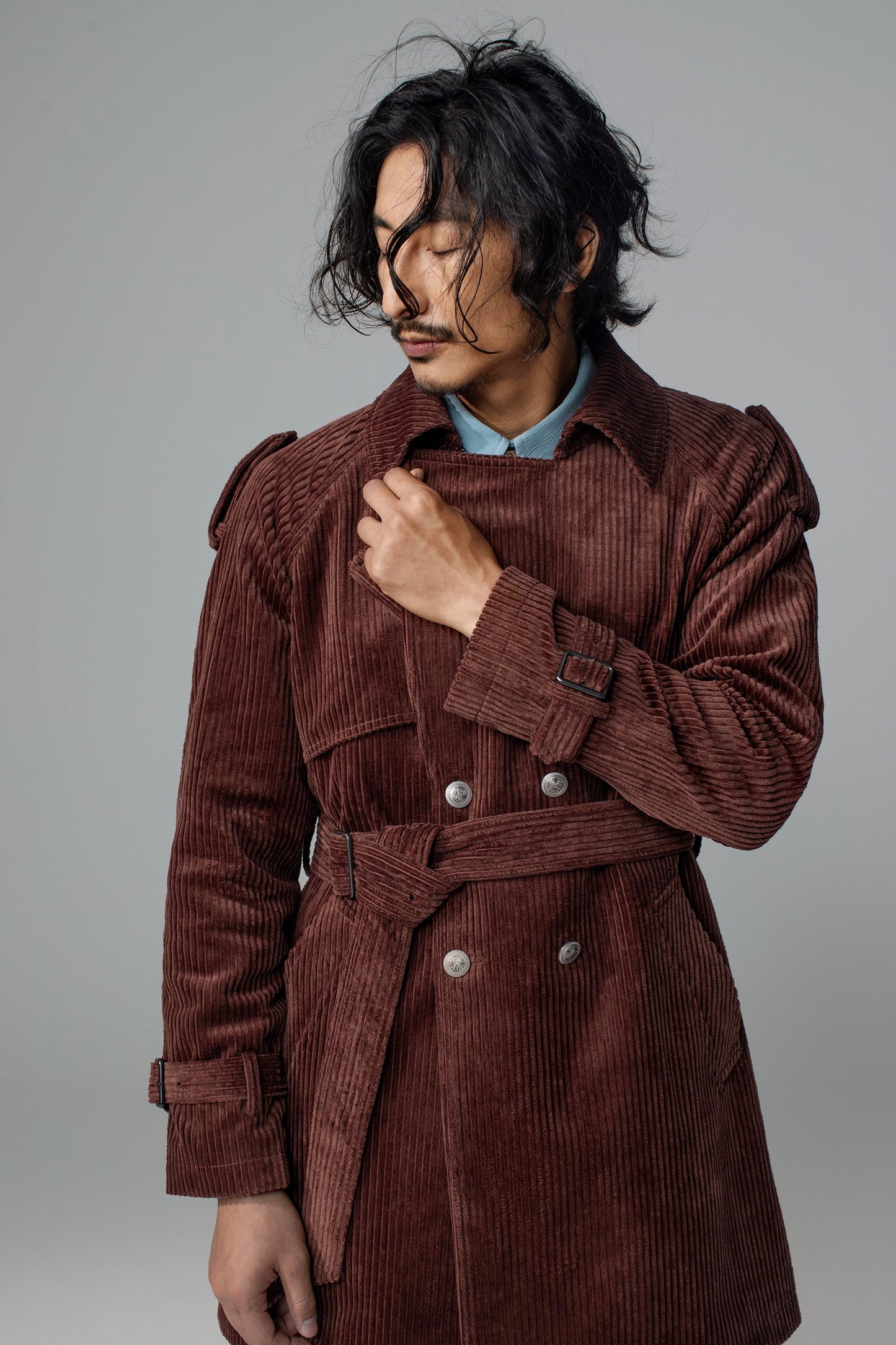 British style retro mid-length coat for men Winter corduroy casual loose trench coat