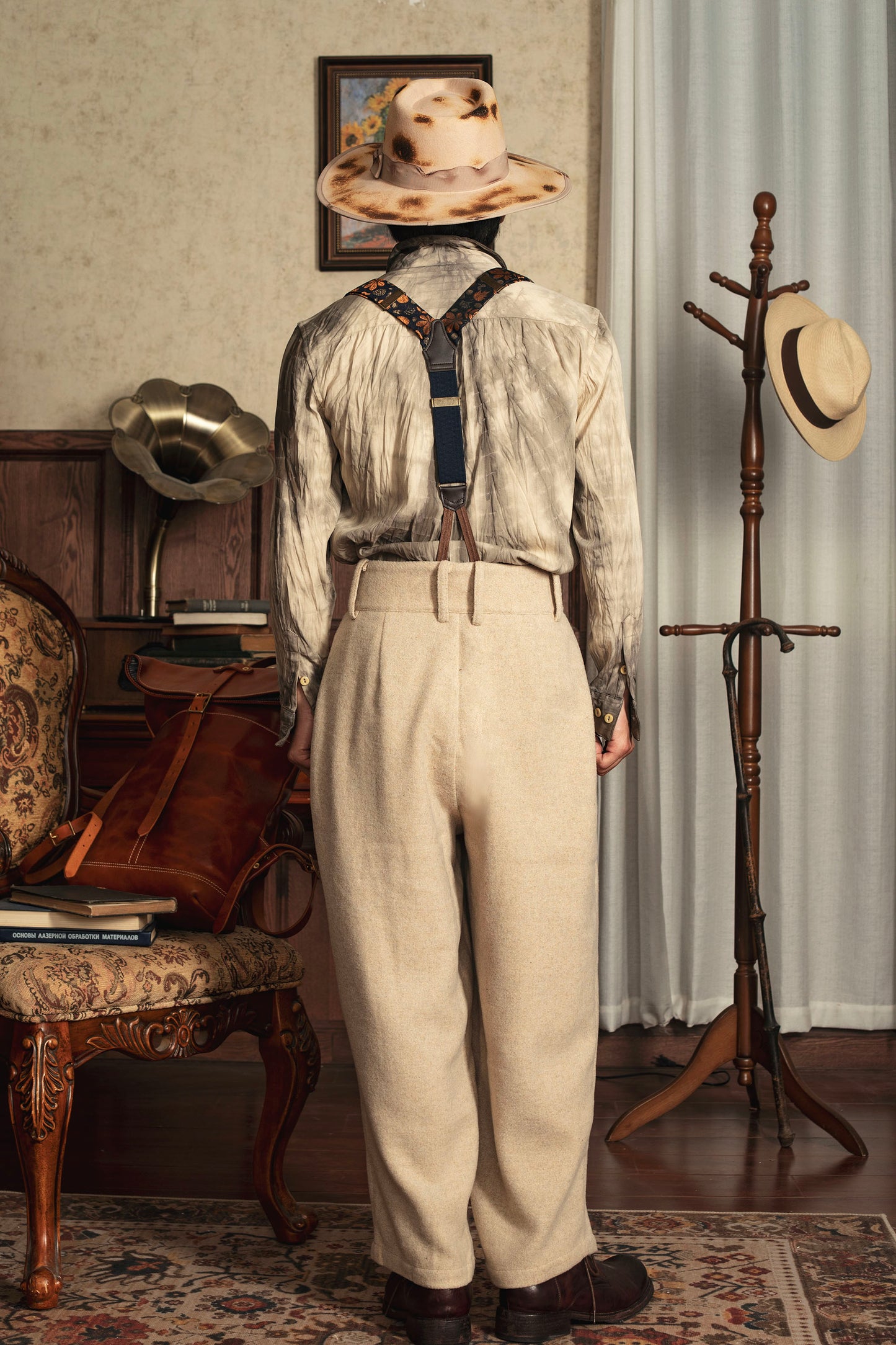 British retro wool high waist pants for men Business casual straight loose wool suit trousers