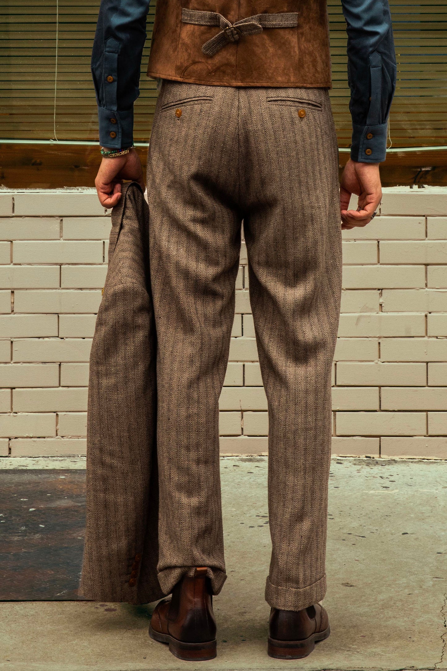 British retro striped suit pants for men, wool straight-leg loose pants business casual trousers
