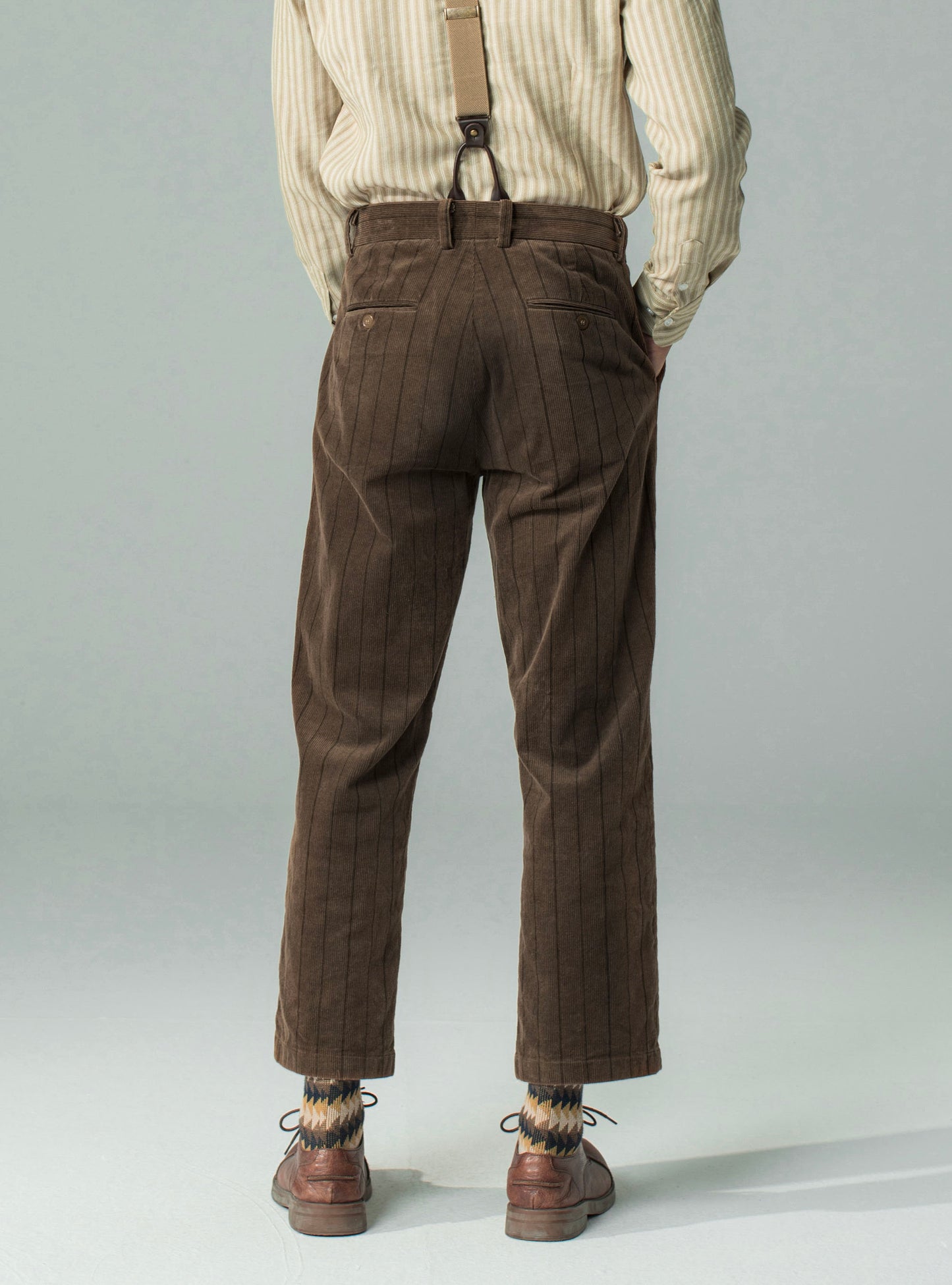 British retro style corduroy loose trousers men striped business casual straight suit trousers