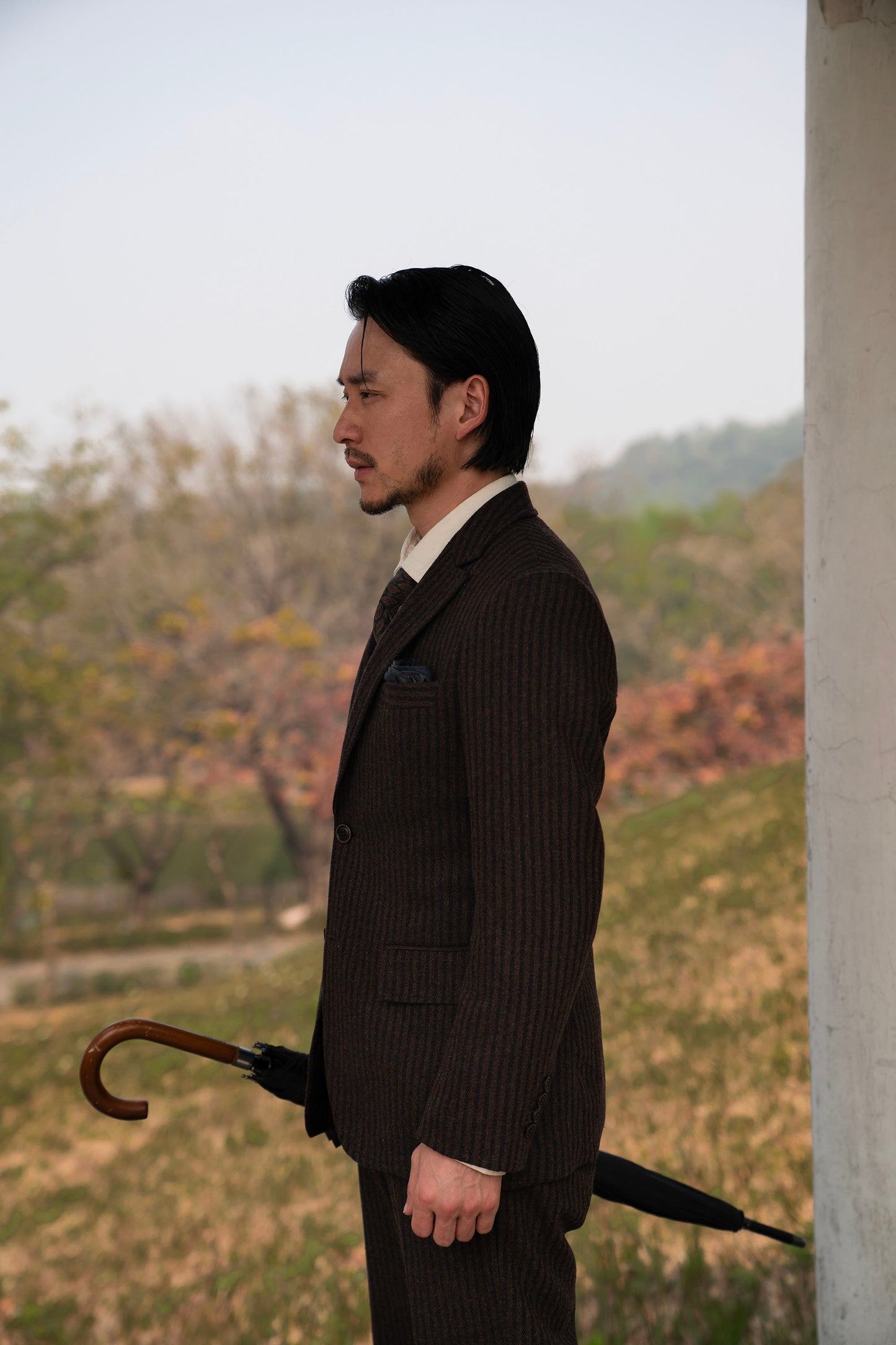 British retro wool men suit jacket Striped coarse pattern business formal casual slim suit