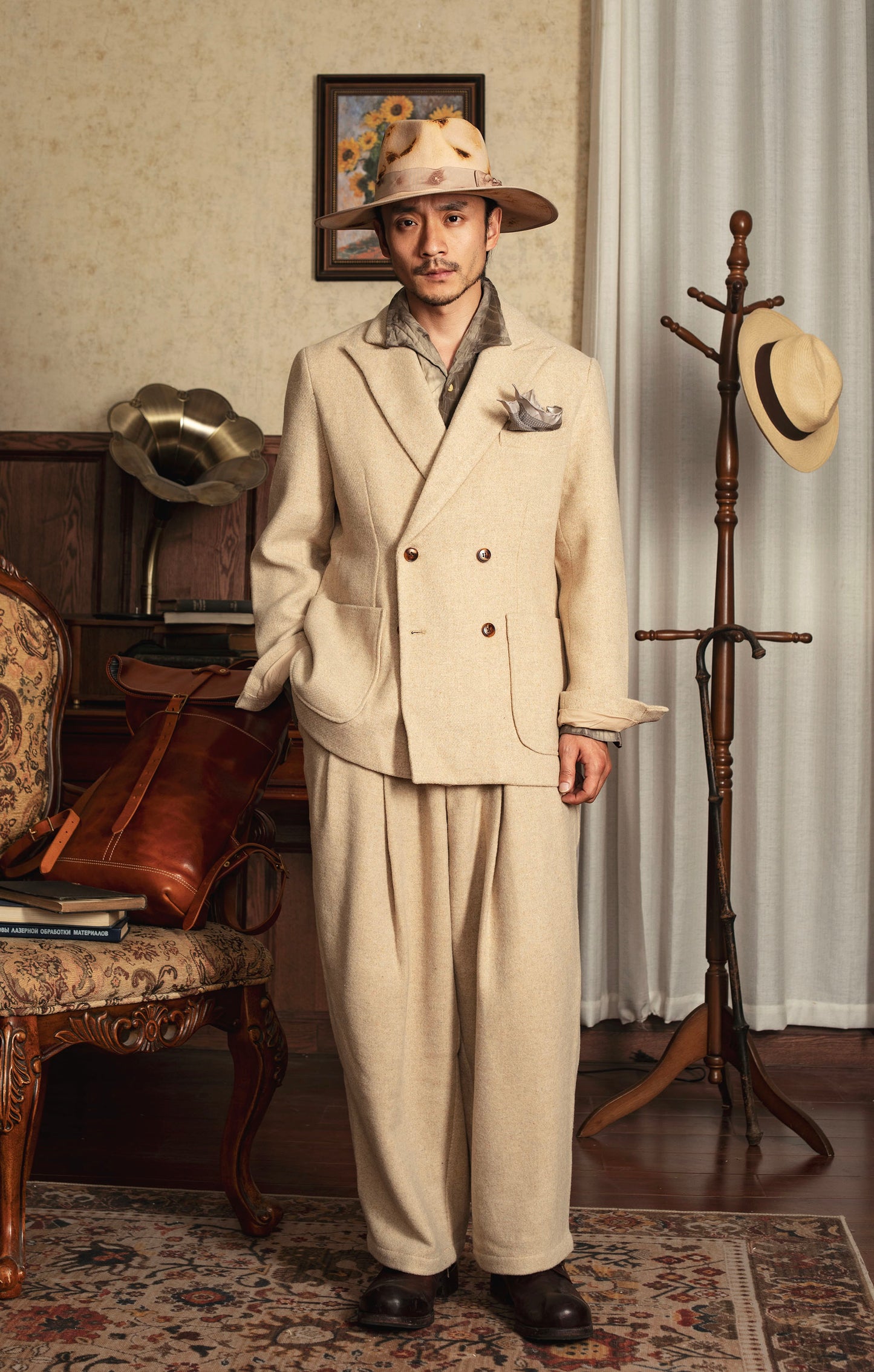 British style retro wool suit jacket for men Business formal casual double-breasted suit jacket