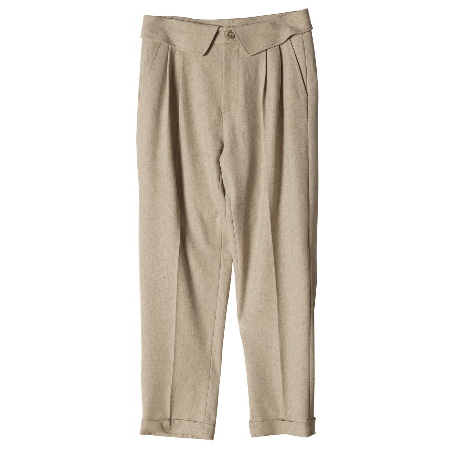 British style retro linen 9-point trousers for men ruffled and handsome casual straight 9-point high waist suit trousers