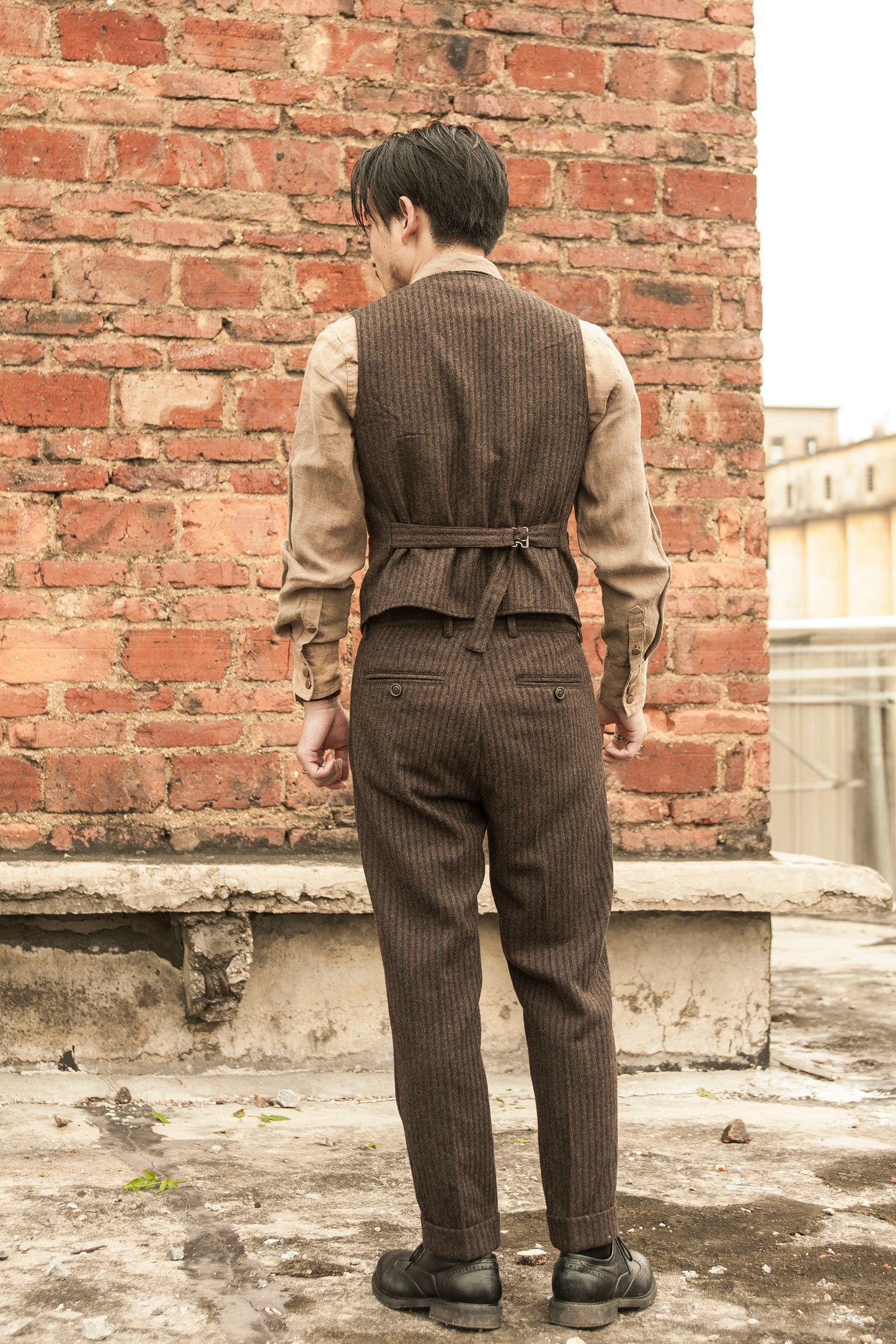 Independent retro yuppie wool vest men British business formal striped vest suit vest