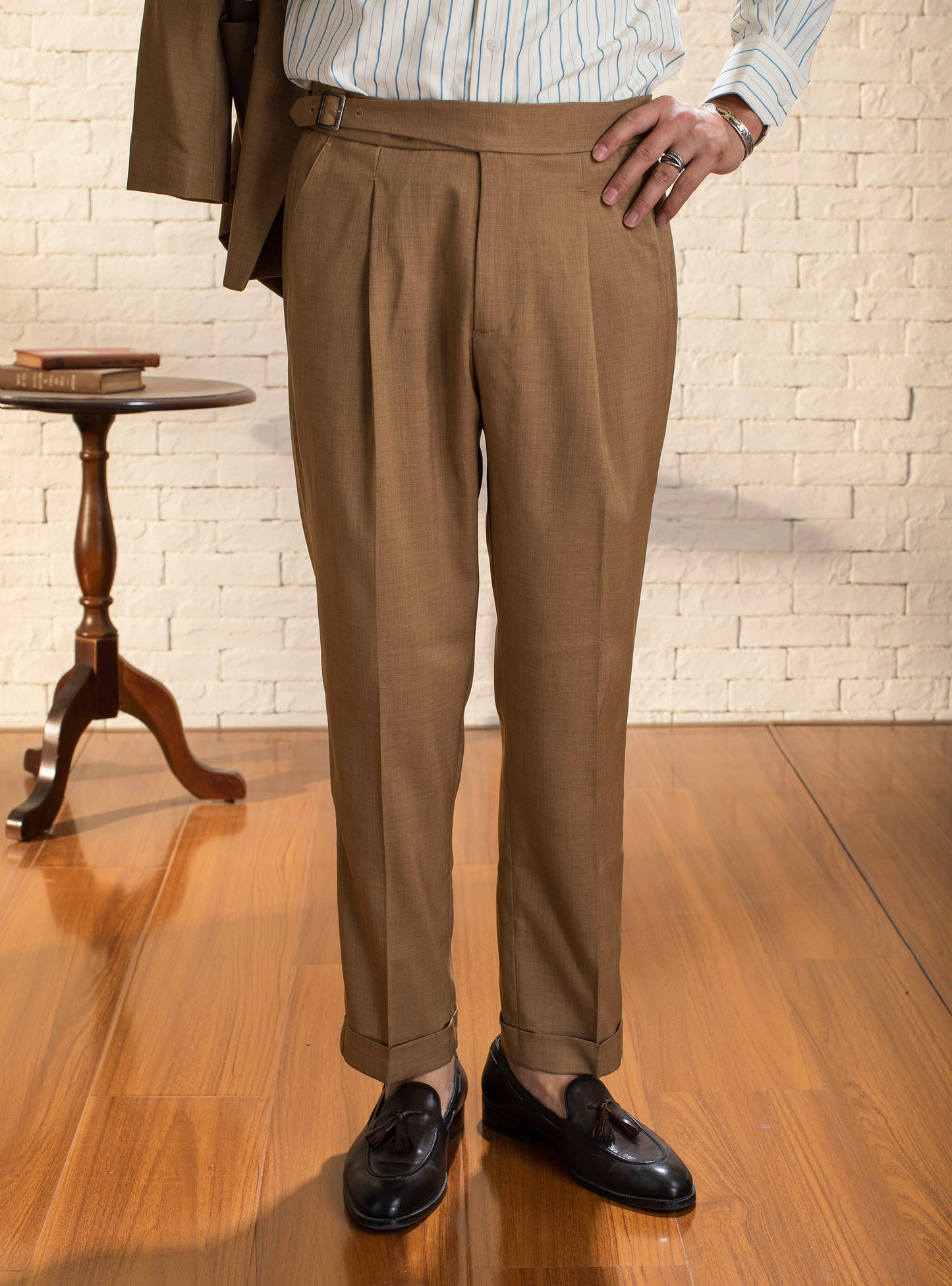 Italian Naples plaid trousers men's retro style business gentleman casual straight nine-point trousers