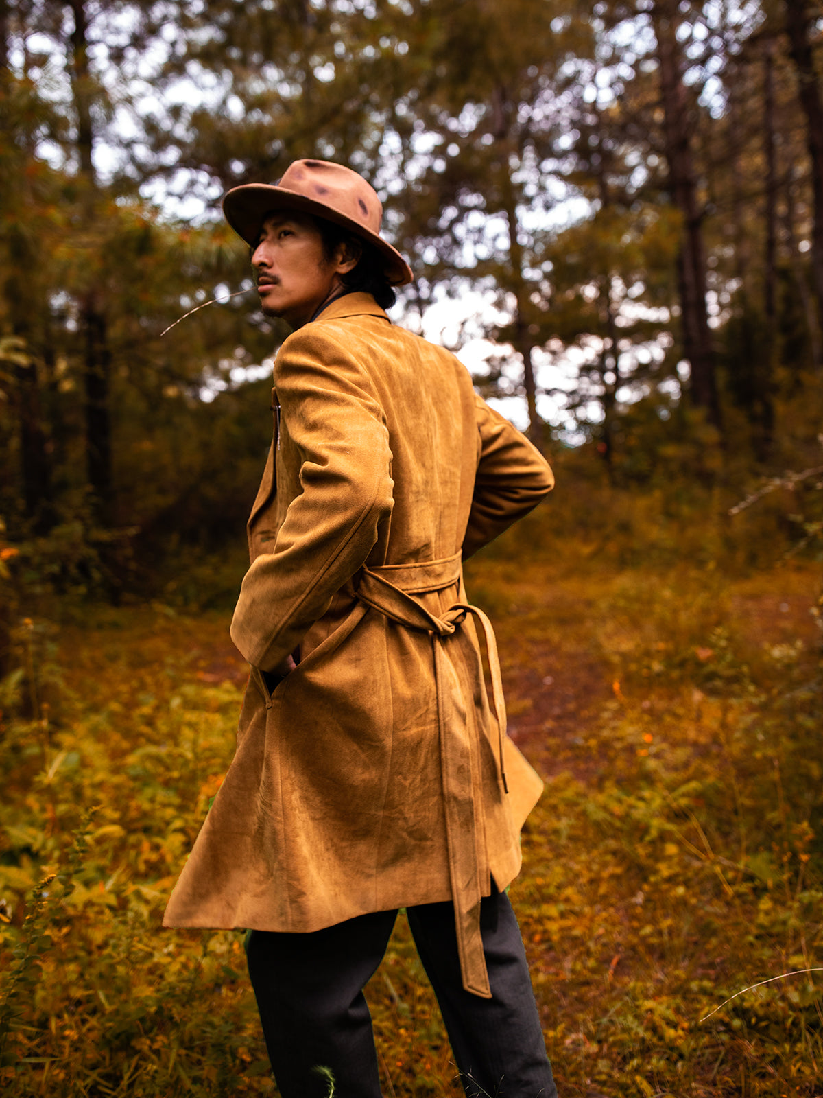 Retro British style deerskin suit coat for men Autumn and winter yuppie below the knee mid-length suede trench coat