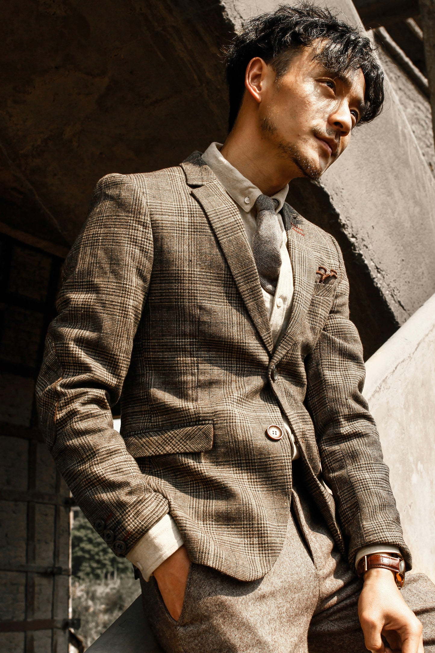 British style retro houndstooth men's suits autumn and winter handsome suits casual plaid suit jacket wedding dress