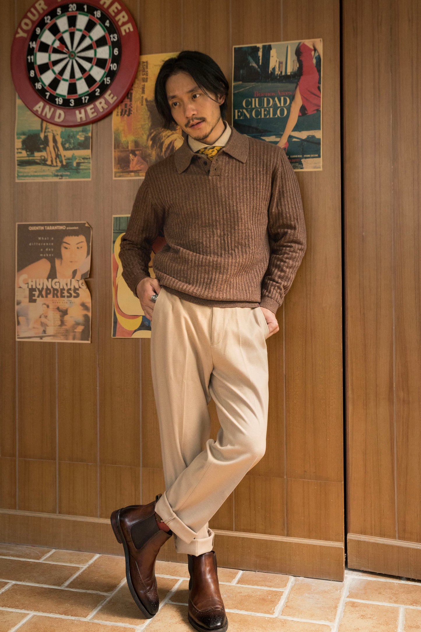 British retro style striped sweater men's lapel pullover casual slim knit sweater base layer sweater