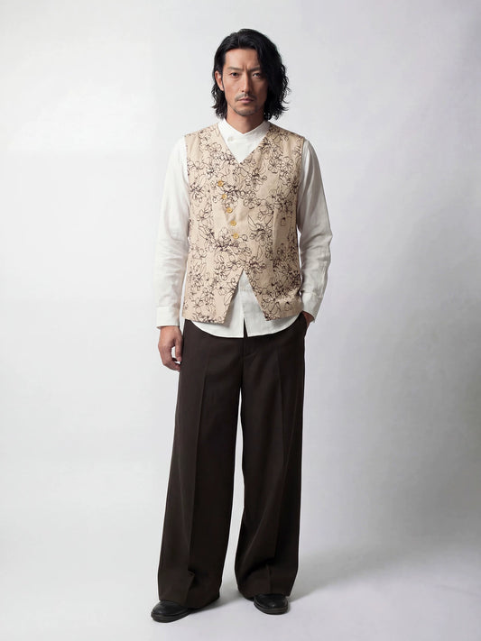 SOARIN Amekaji Vintage Relaxed Fit Regenerated Cellulose Linen Blend Stripe Collarless Jacket PPZ262TB109