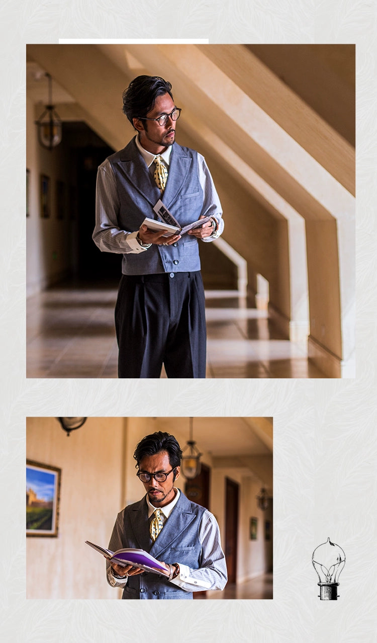 SOARIN英伦风复古双排扣西装马甲男 格子西装领商务休闲马夹背心