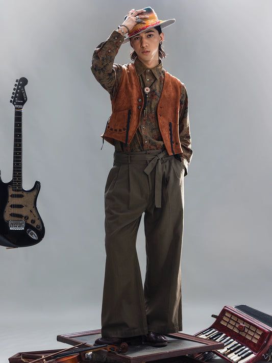 SOARIN美式西部风鹿皮绒马甲男 复古印第安做旧猎装麂皮马夹背心