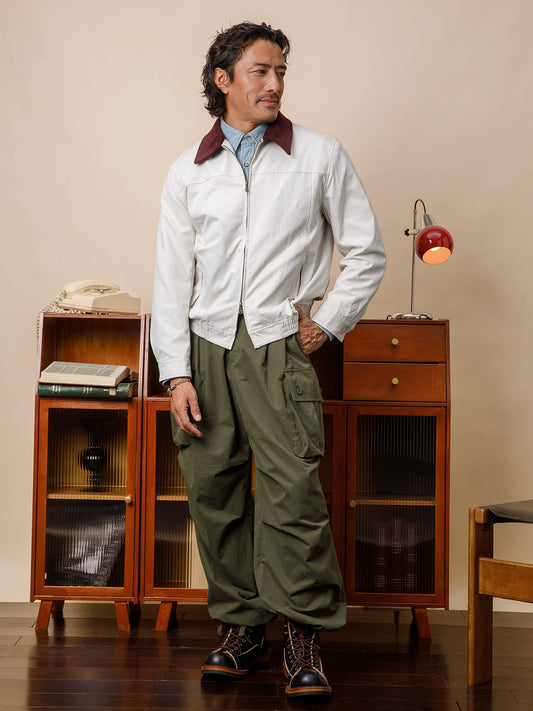 SOARIN美式复古底特律夹克男 撞色翻领简约休闲宽松短款拉链外套