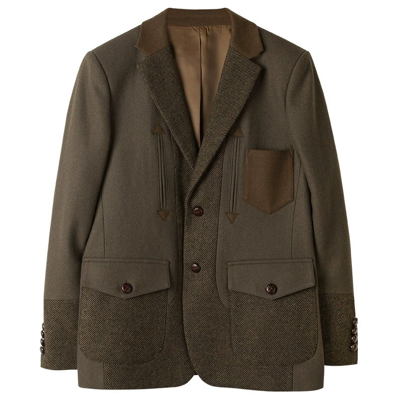 SOARIN英伦风复古羊毛西装外套男 Vintage拼接商务休闲毛呢单西服
