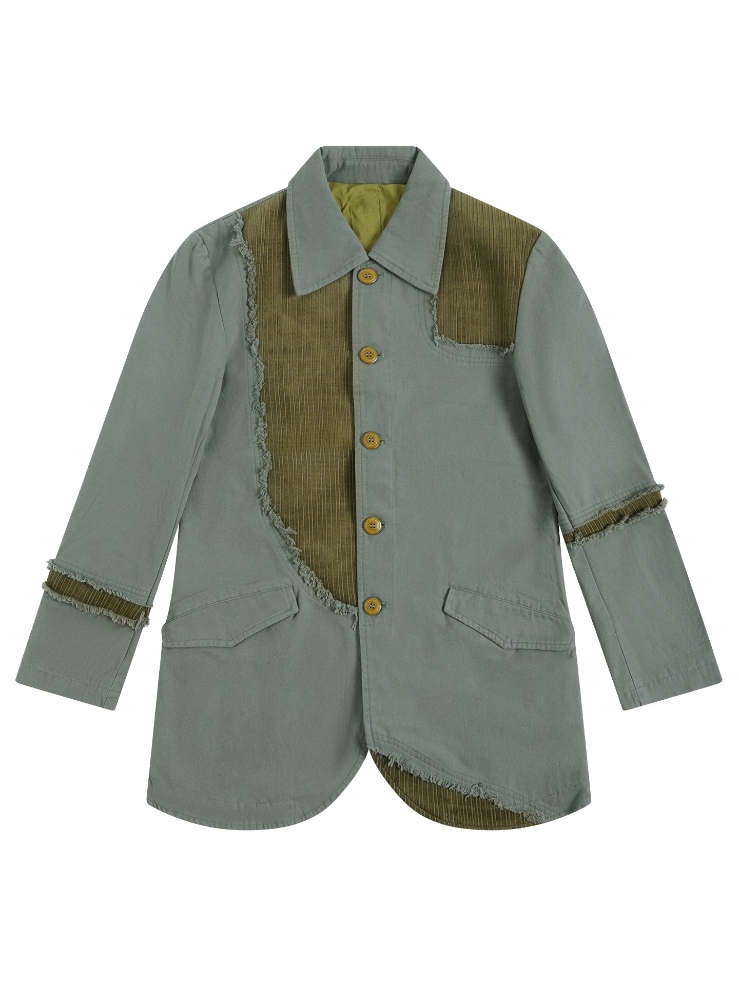 SOARIN【解构设计】独立复古拼接西装外套男不规则毛边长款单西服