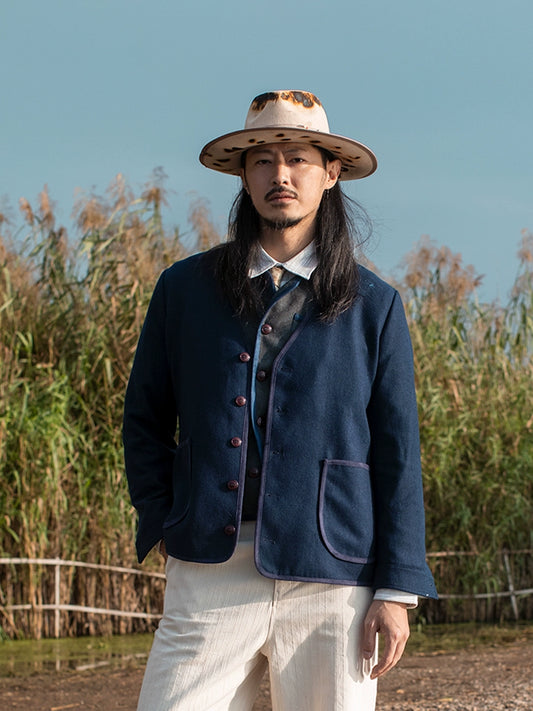 SOARIN英伦风复古羊毛夹克外套男 秋冬V领拉链休闲修身茄克衫上衣