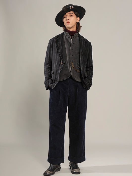 SOARIN【金属丝定型条】原创设计条纹西装外套男痞帅商务休闲西服