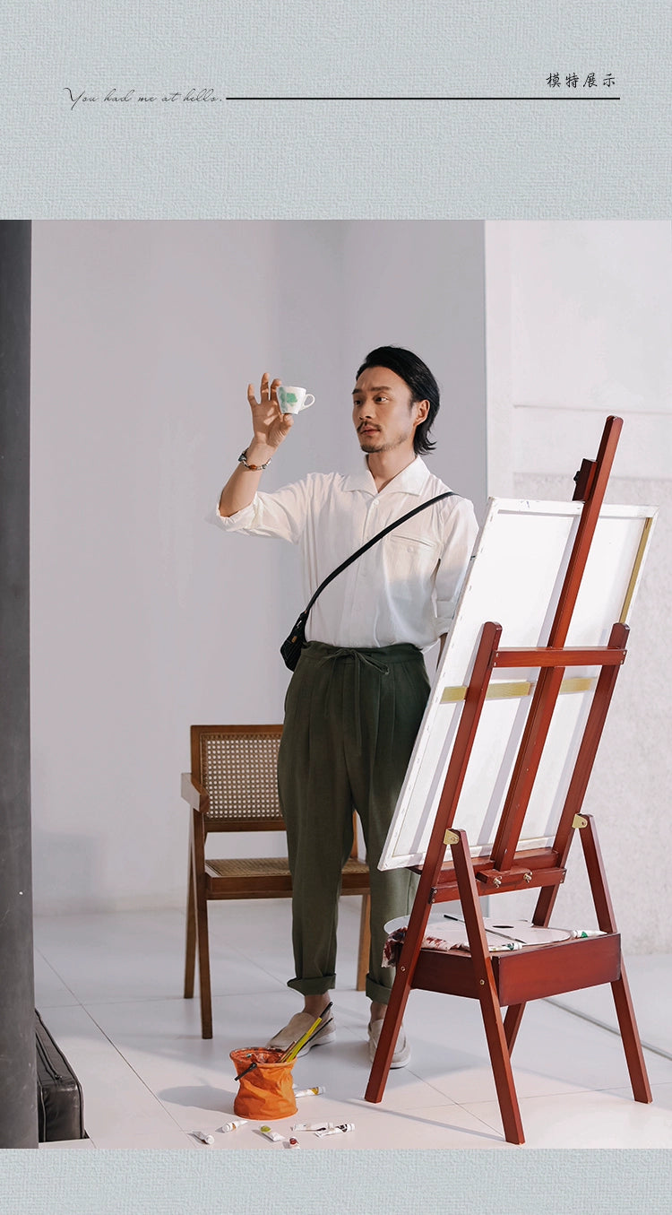 SOARIN意式那不勒斯衬衫男 松弛高级感一片领瀑布袖条纹长袖衬衣