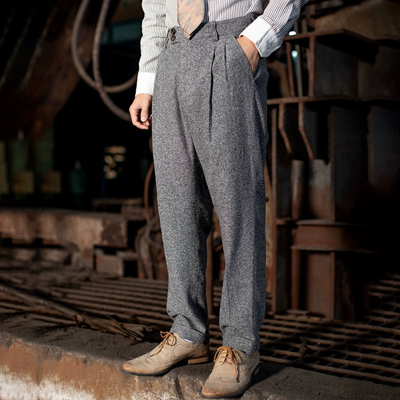 SOARIN英伦复古人字纹九分西装裤男 粗花呢痞帅商务修身直筒9分裤