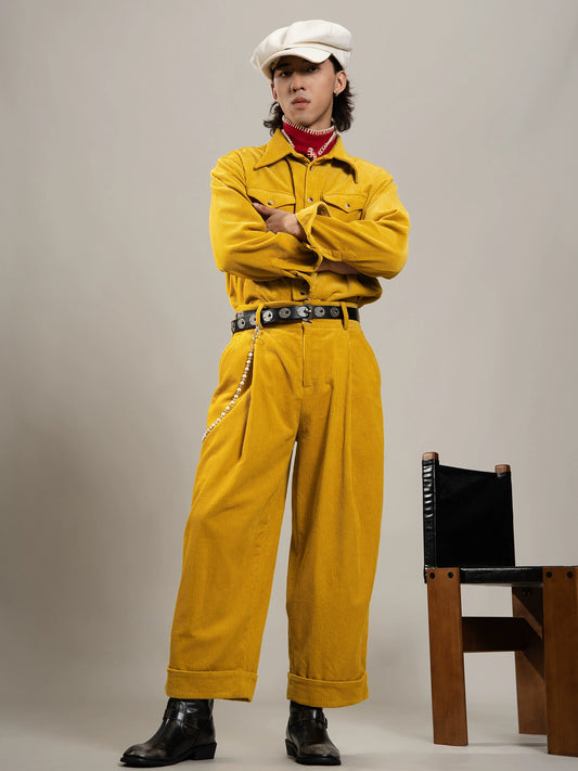 SOARIN美式复古巴恩风灯芯绒长袖衬衫男 冬季双口袋工装外套衬衣