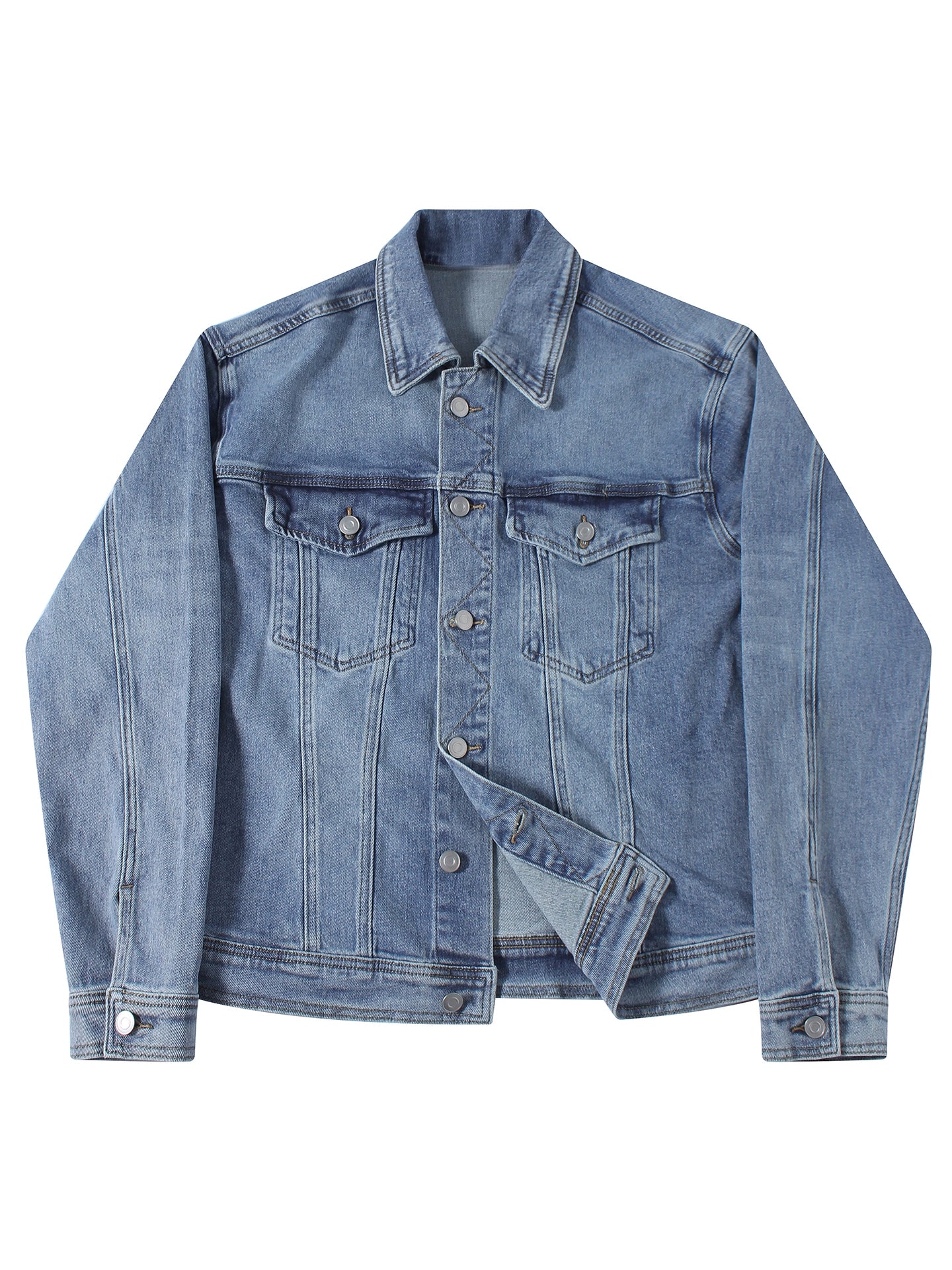 Soarin American Vintage Heavyweight Washed Denim Lapel Double-Pocket Distressed Work Jacket