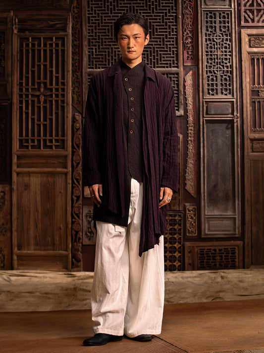 SOARIN WOLRD Gai Yu Xia Series Loose Fit Cotton Linen Blend Asymmetric Long Shirt Cardigan DCZ243TC361