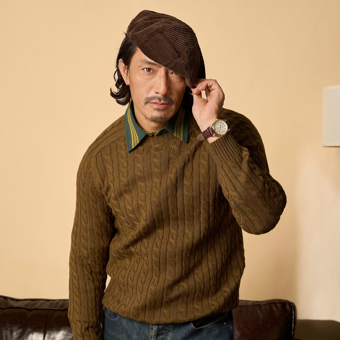 Soarin Crew Neck Cable-Knit Sophisticated Ribbed Knit Pullover Sweater