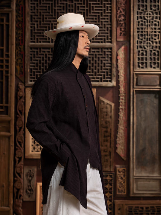 SOARIN WORLD Gai Yu Xia Series Loose Fit Dual Texture Fabric Fake Two Piece Long Shirt DCZ243TC362