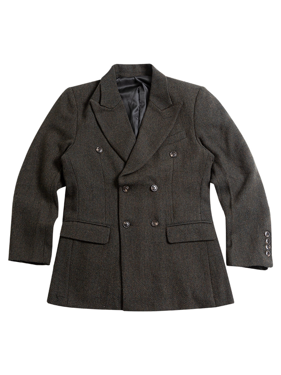 SOARIN英伦复古双排扣西装外套男戗驳领人字纹毛呢商务休闲单西服