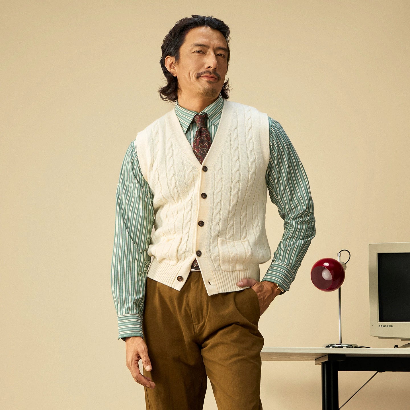 【四色】SOARIN英伦复古老钱风针织毛衣背心男立体绞花毛线衣马甲