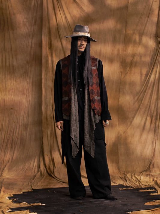 SOARIN WORLD Gai Yu Xia Series Loose Fit Plaid Wool Fake Two Piece Vest Waistcoat DCZ243TB88