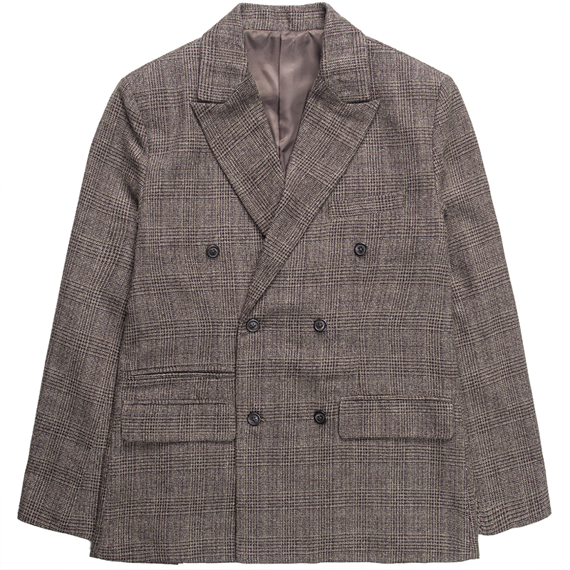 SOARIN英伦复古格子西装外套男 羊毛呢格纹商务休闲双排扣单西服