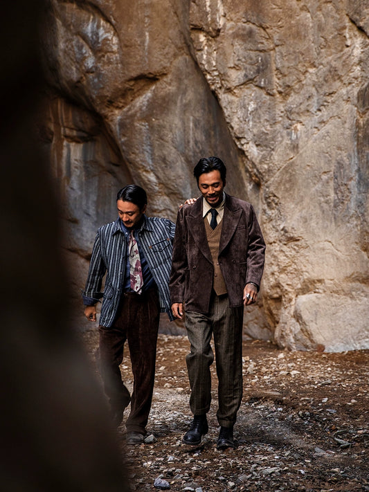 SOARIN美式复古工装夹克男士 阿美咔叽秋冬休闲条纹翻领外套上衣