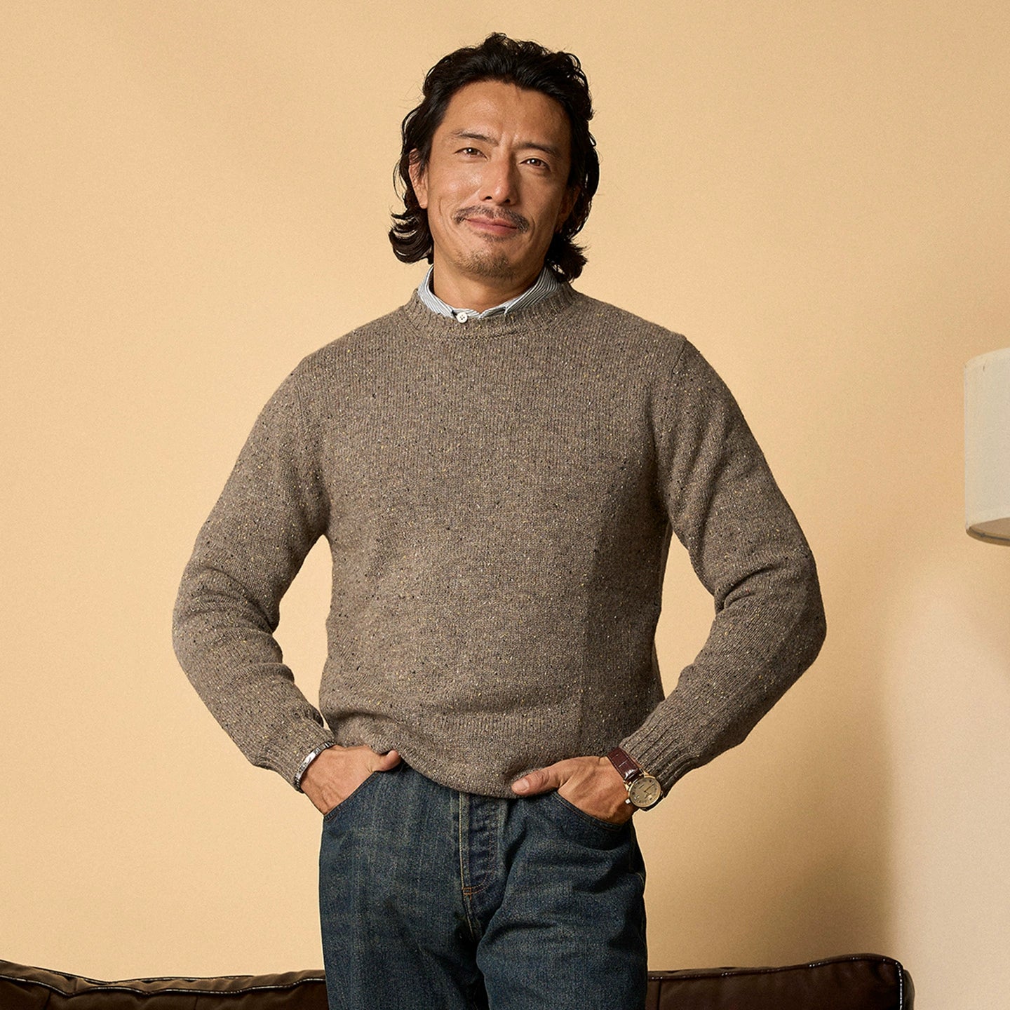 Soarin Wool Pullover Long-Sleeve Knit Sweater Lightly Mature-Style Crew Neck Base Layer Casual Sweater