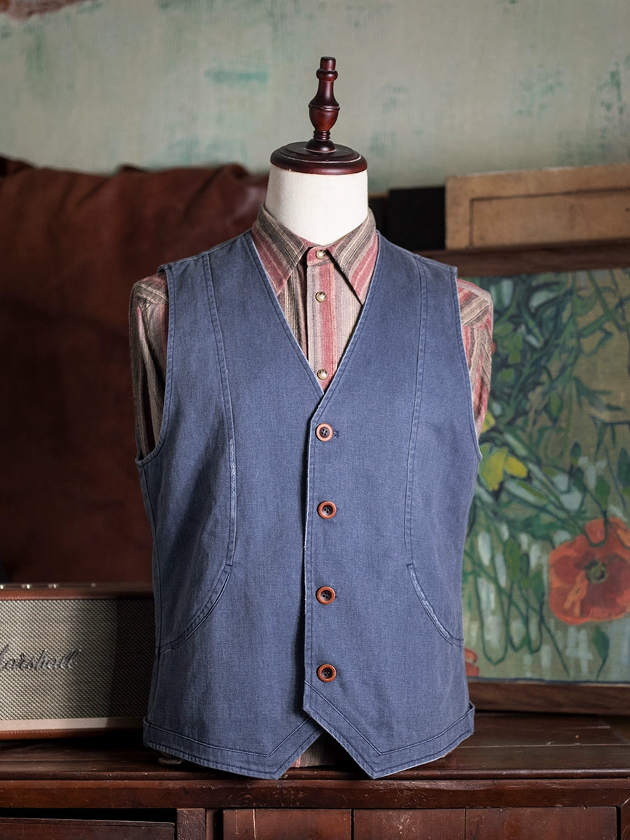 Soarin Vintage American Style Washed Denim Vest Casual Slim Fit Workwear Vest