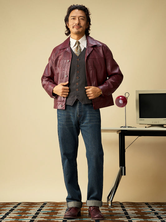 SOARIN美式复古机车风皮衣夹克 阿美咔叽休闲翻领飞行员短款外套