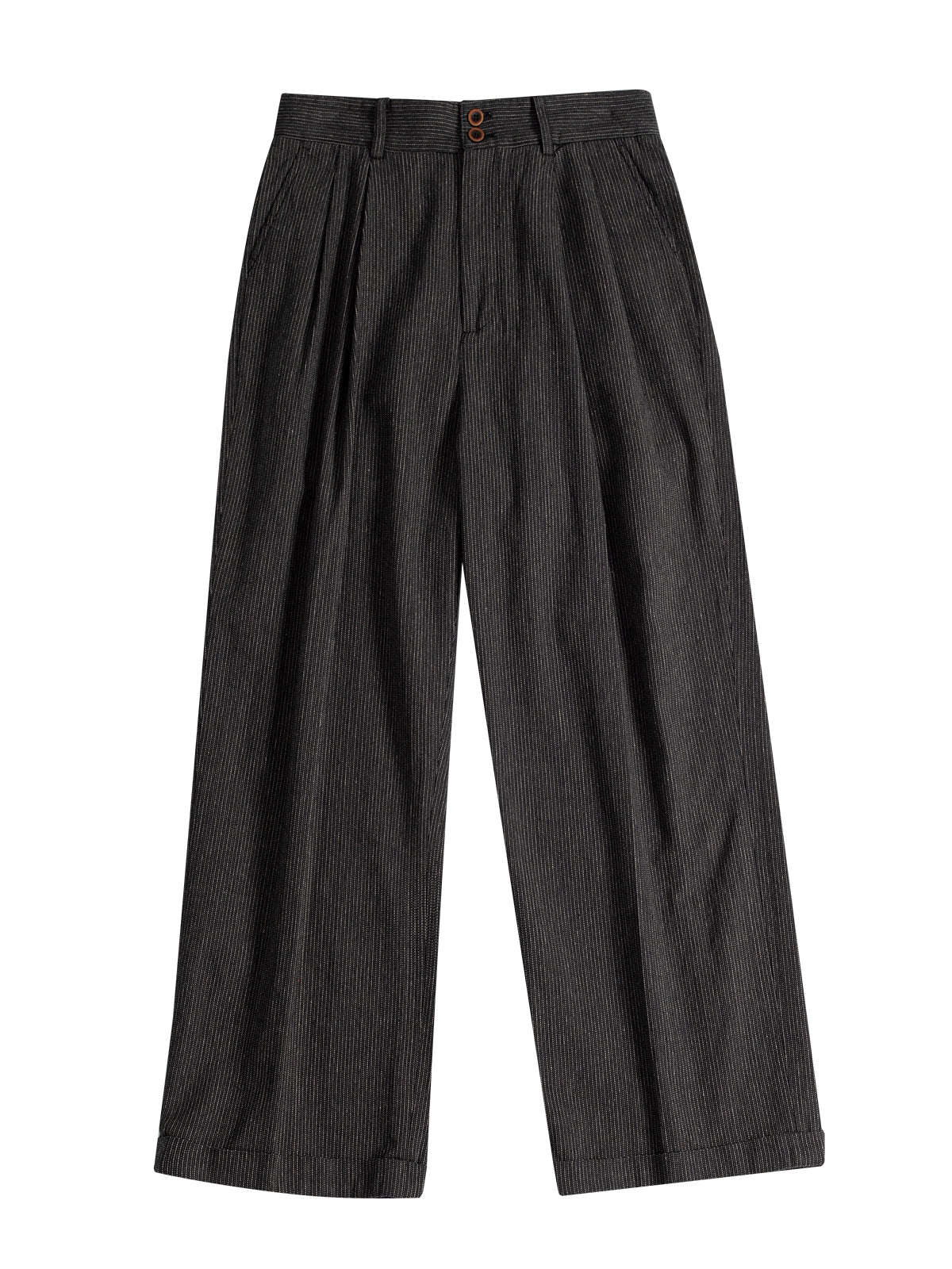 Soarin Black Striped Textured High-Waisted Pants 100% Cotton Casual Straight-Leg Loose-Fit Suit Trousers